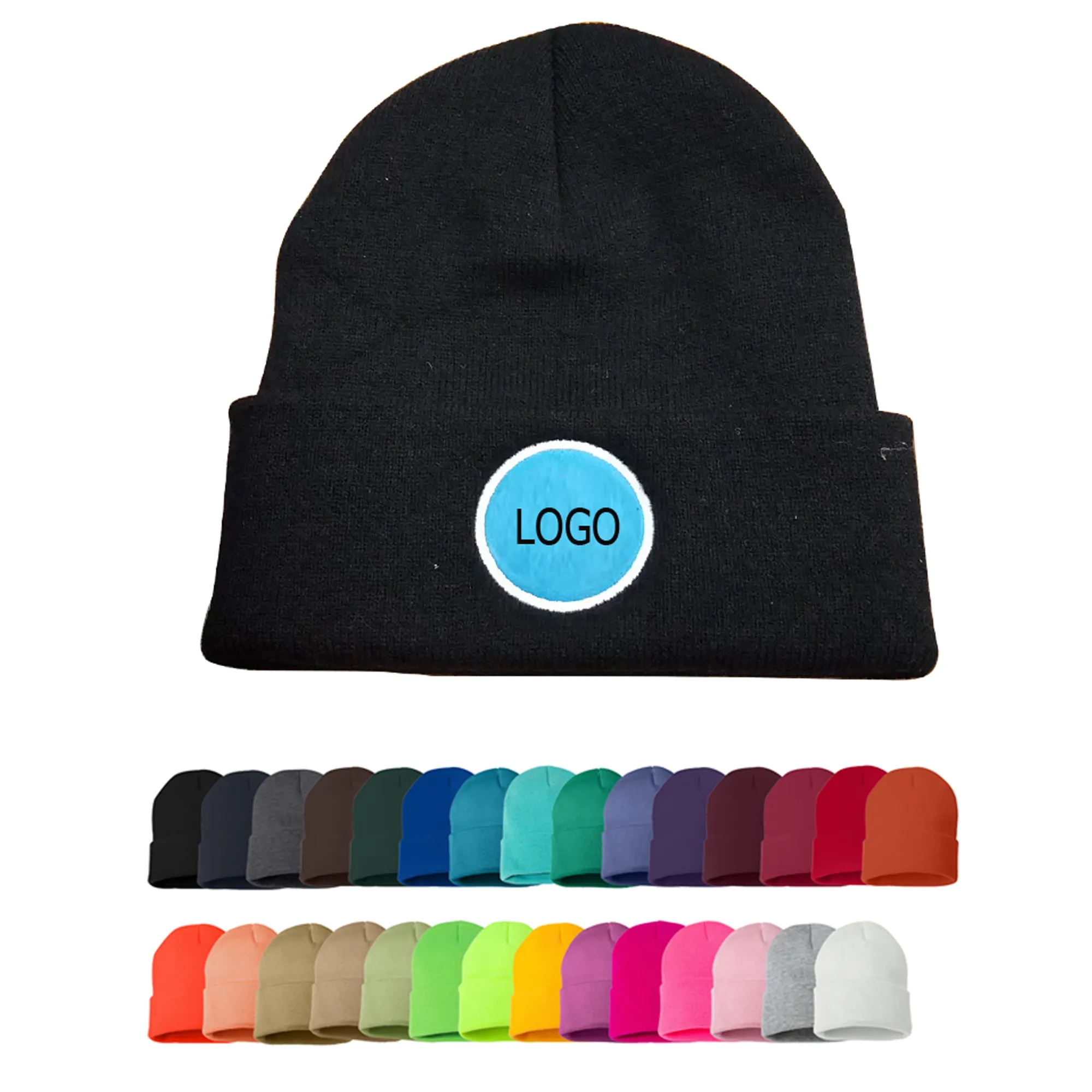 Unisex Slouchy Embroidery Beanie Cuffed Knit Cap 2