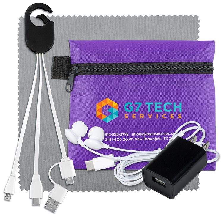 Mobile Tech Charging Kit with Earbuds, Charging Cable and Charger In Zipper Pouch 16
