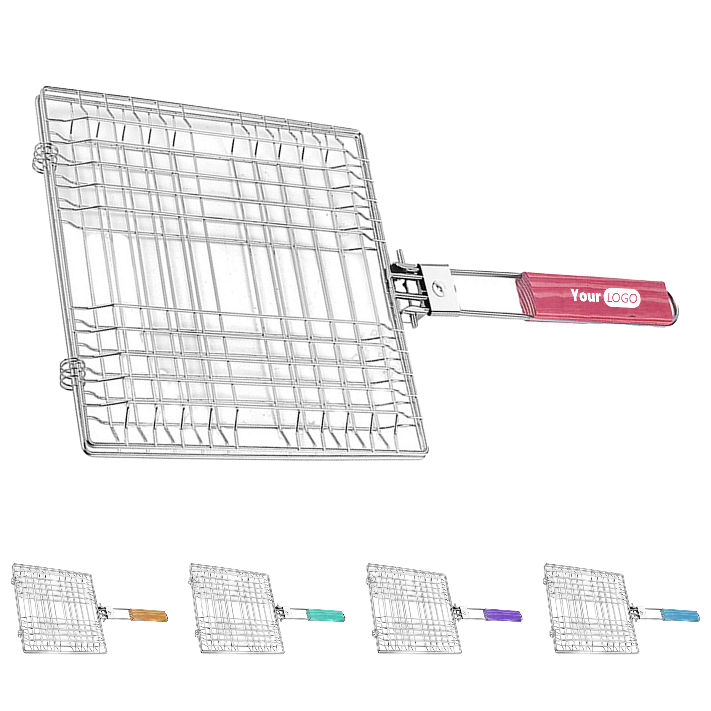 Stainless Steel Customizable Bbq Grilling Basket With Foldable Handle 2