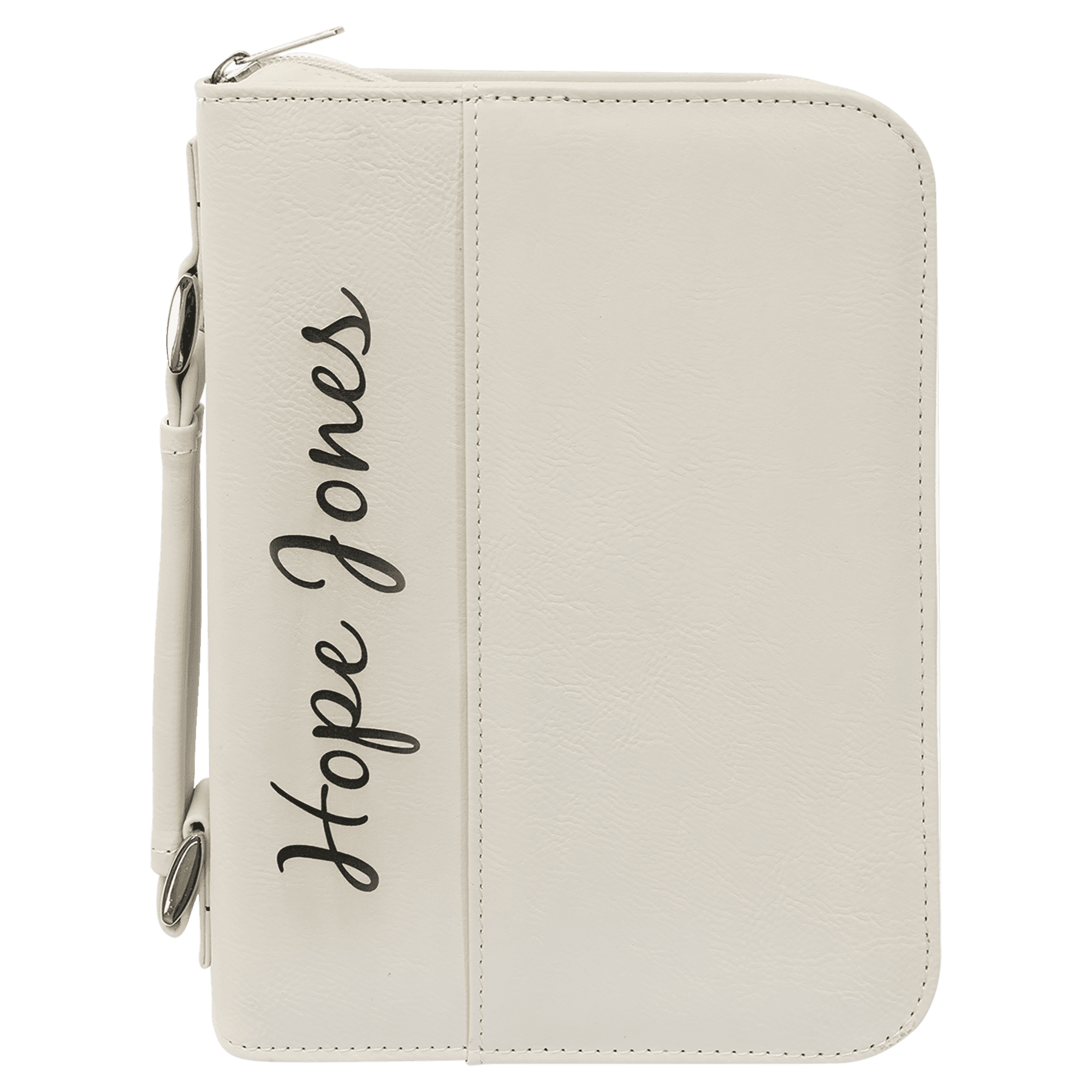 6 3/4" x 9 1/4" White Leatherette Book/Bible Cover with Handle & Zipper 1