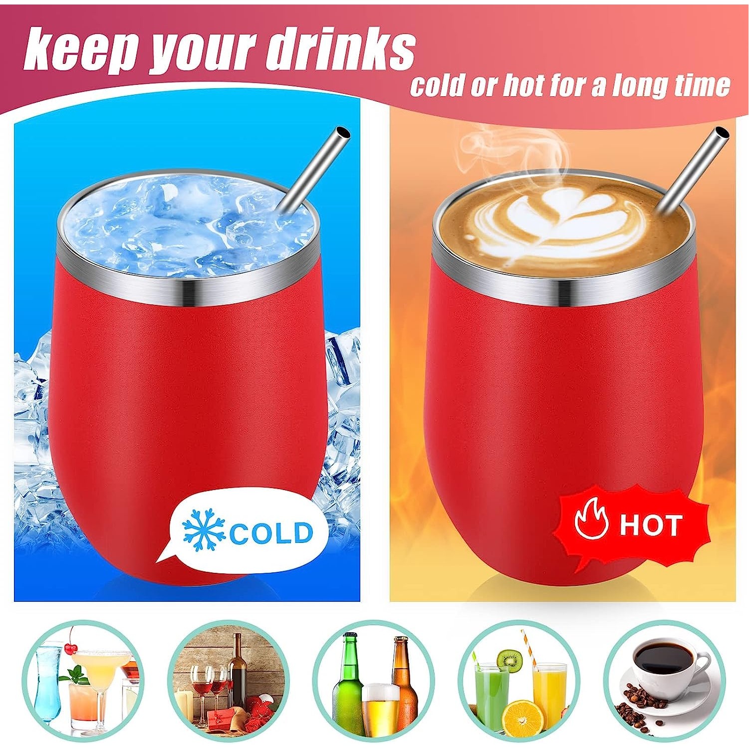 12 ounce Steel insulated wine/whisky tumbler with locking lid and straw 3