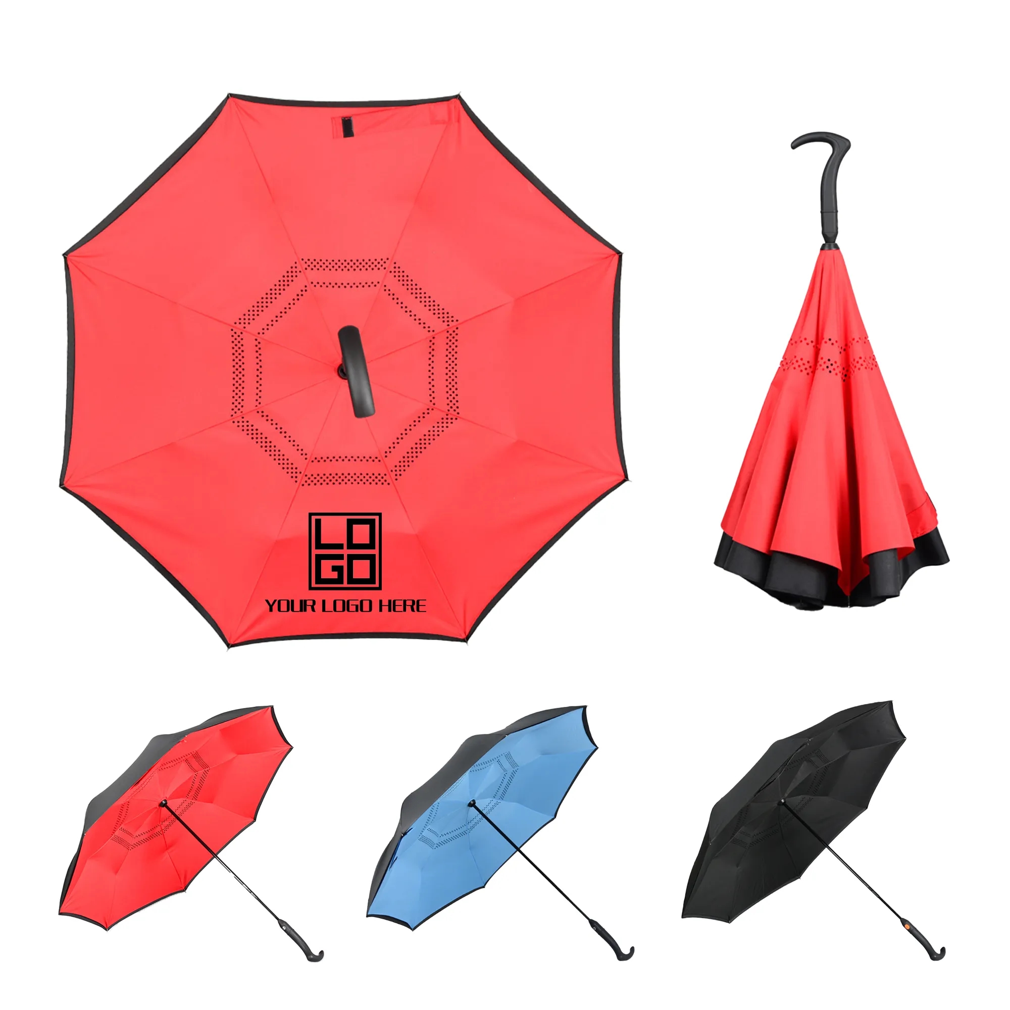 44" Inverted Automatic Umbrella With Hook Handle MOQ10pcs
