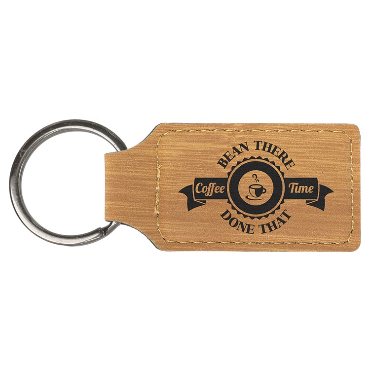 2 3/4" x 1 1/4" Bamboo Leatherette Rectangle Keychain 2