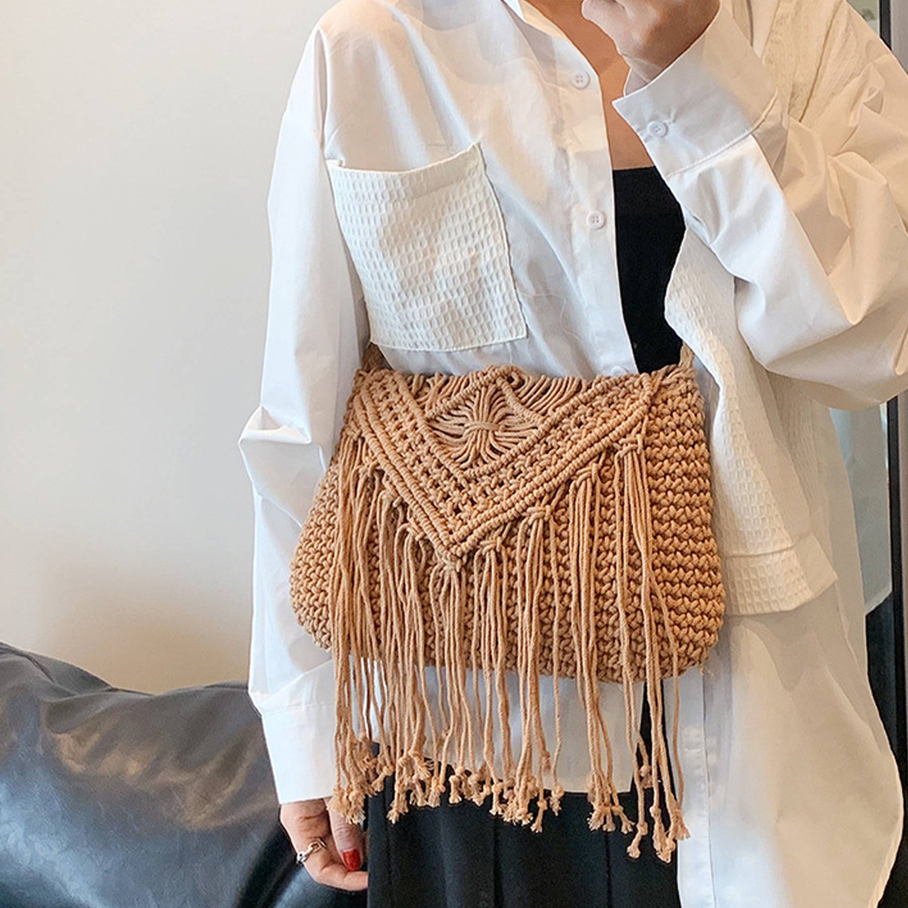 Jute Straw cotton tassel shoulder cross-body bag 7