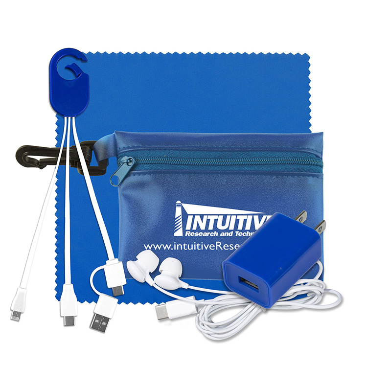 "Miramar" Mobile Tech Earbud and Charging Kit in Translucent Carabiner Zipper Pouch 1