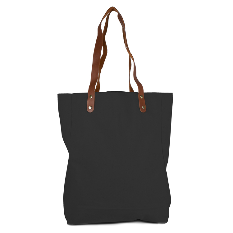 Super Sale- Black Real Leather Handle Cotton Tote 4
