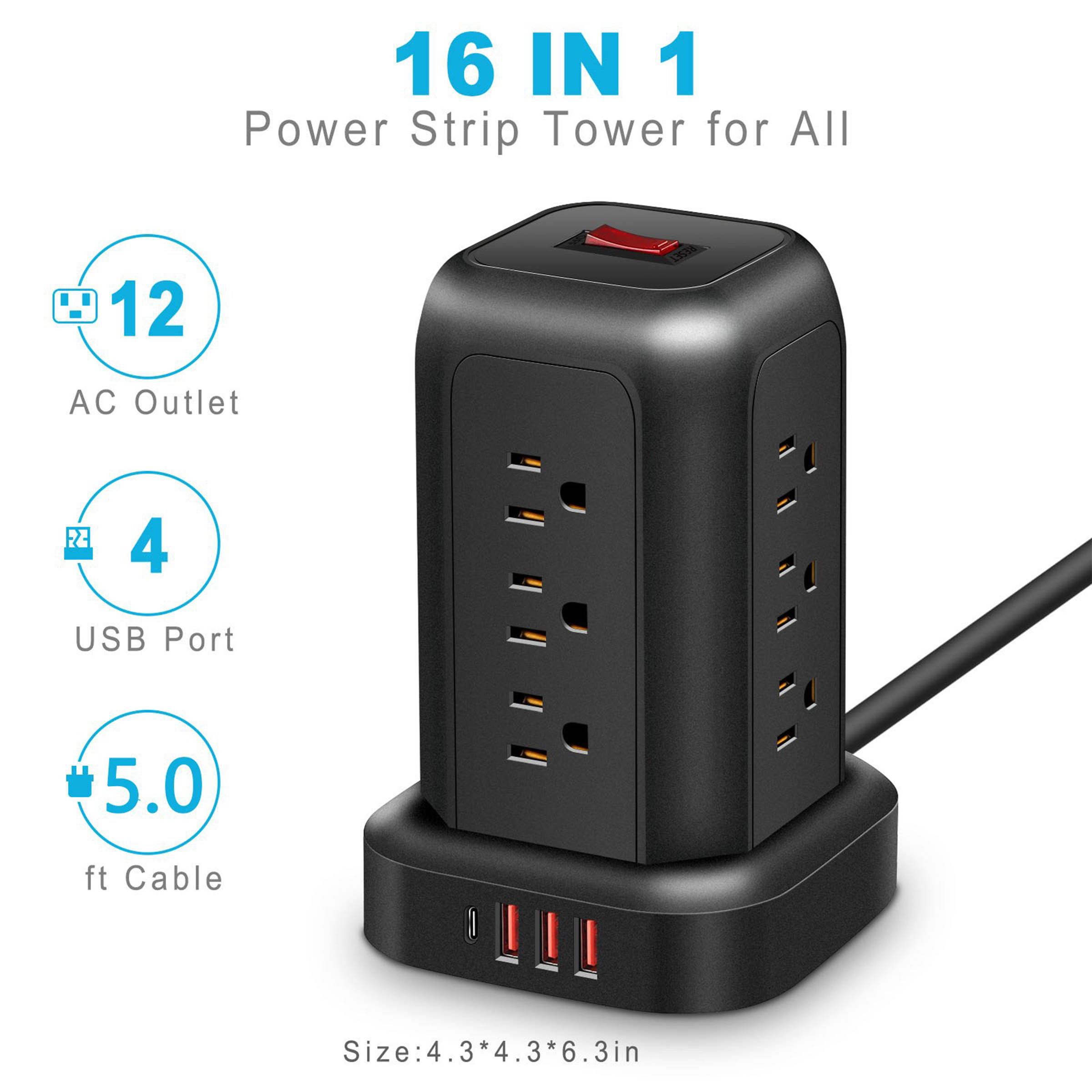 Multi-Plug Vertical Tower Surge Protector with USB Ports 6