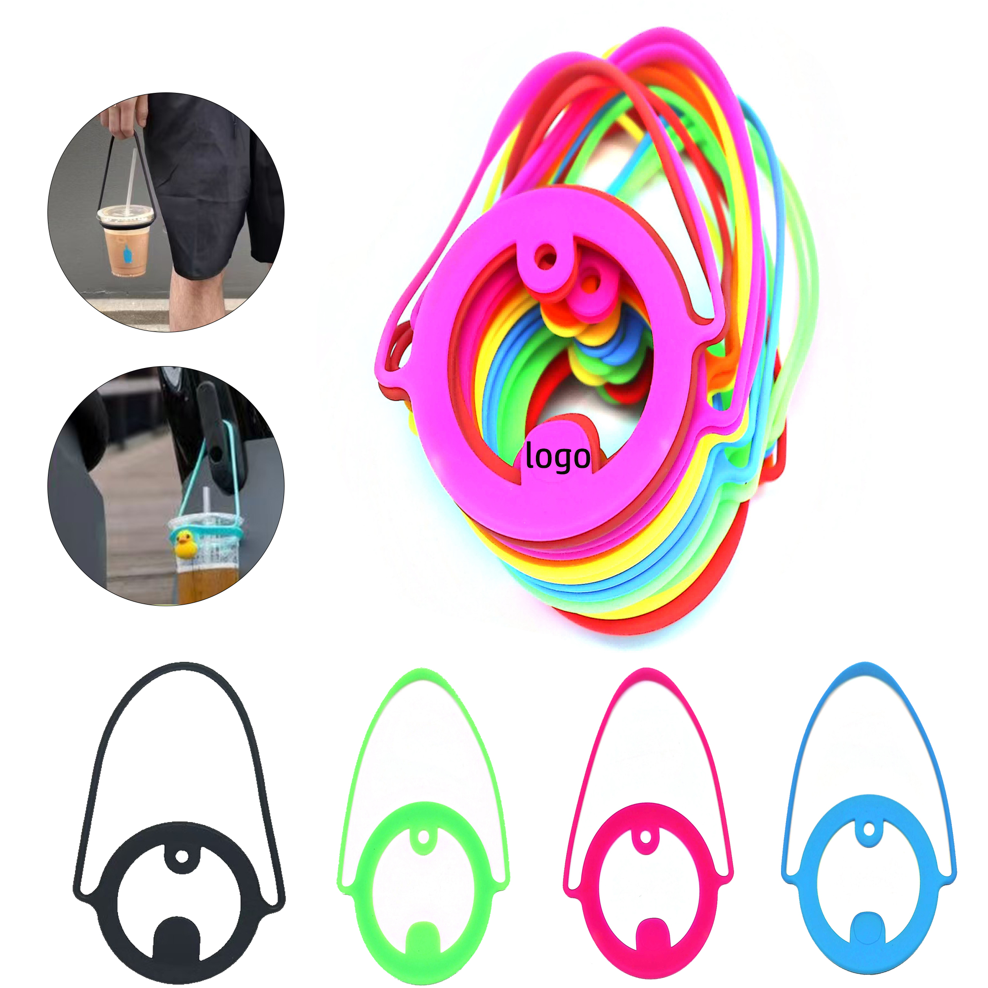 Portable Silicone Takeout Drink Cup Carrier with Handle 2