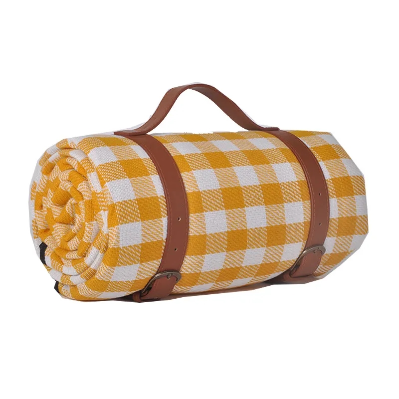 Plaid Picnic Mat With Leather Strap 8