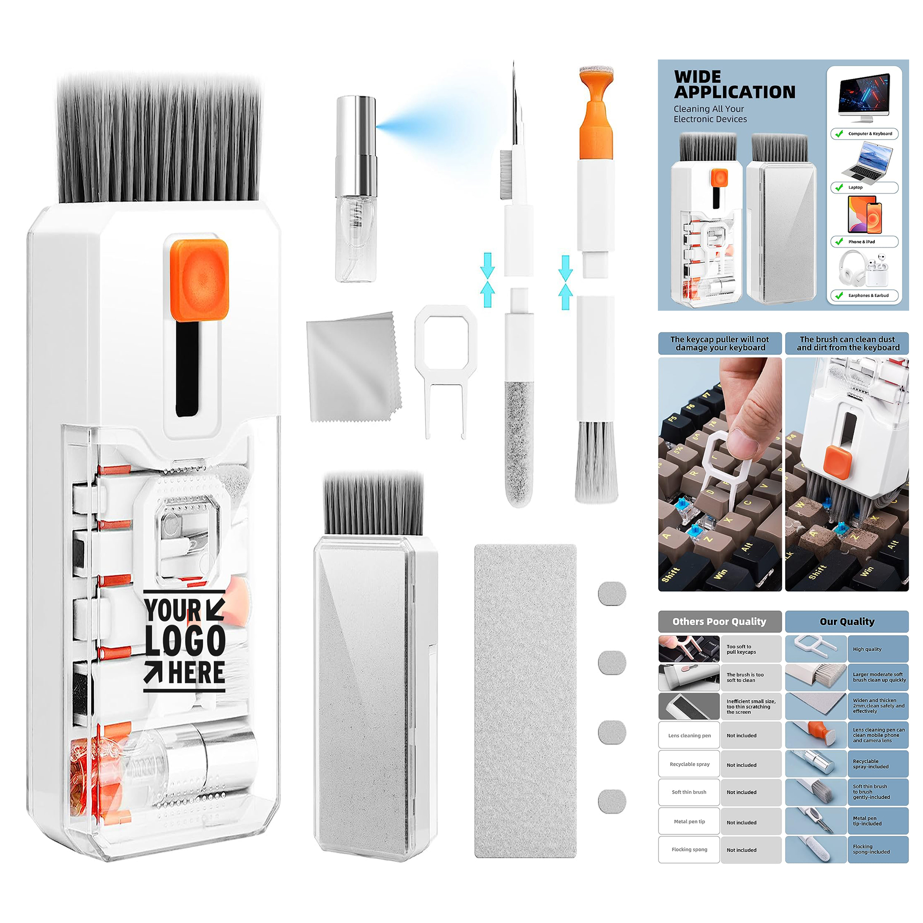Multi-Function PC Electronic Keyboard Cleaner Kit 10-in-1 Computer Screen Cleaning Brush Tool