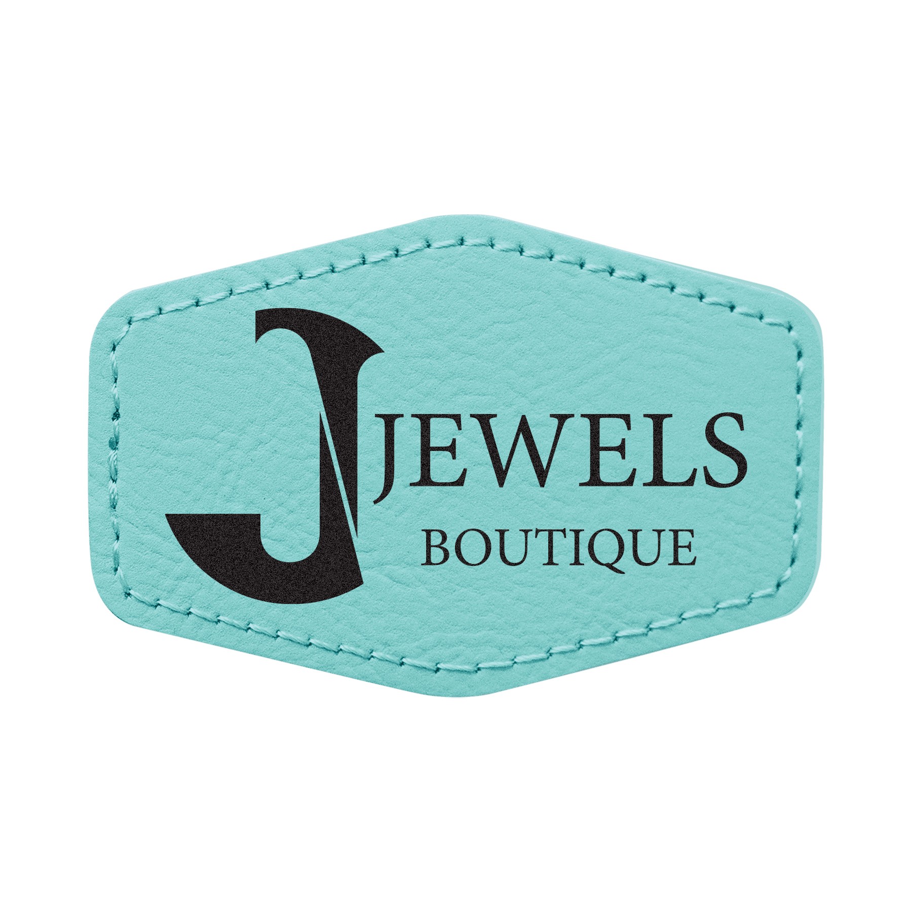 3" x 2" Teal Leatherette Hexagonal Patch with Adhesive