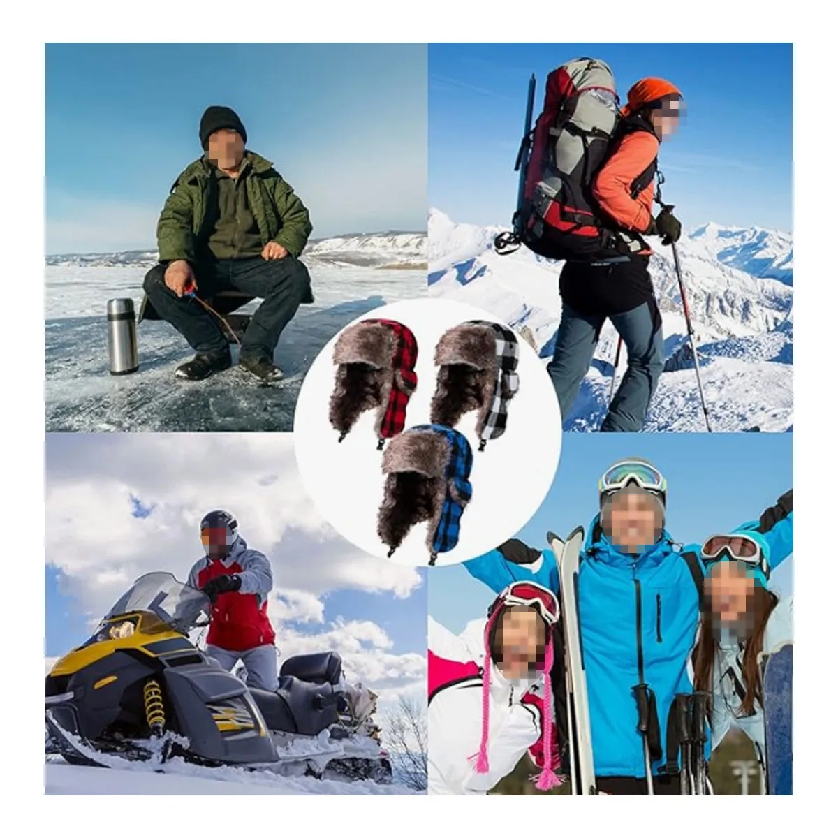 WarmThick Winter Windproof Unisex Plaid Trapper Hat 2