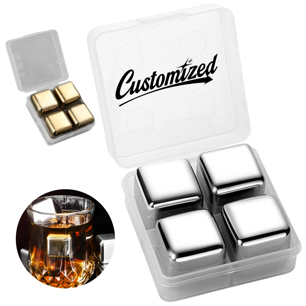 Reusable Stainless Steel Whiskey Stones Set of 4 8