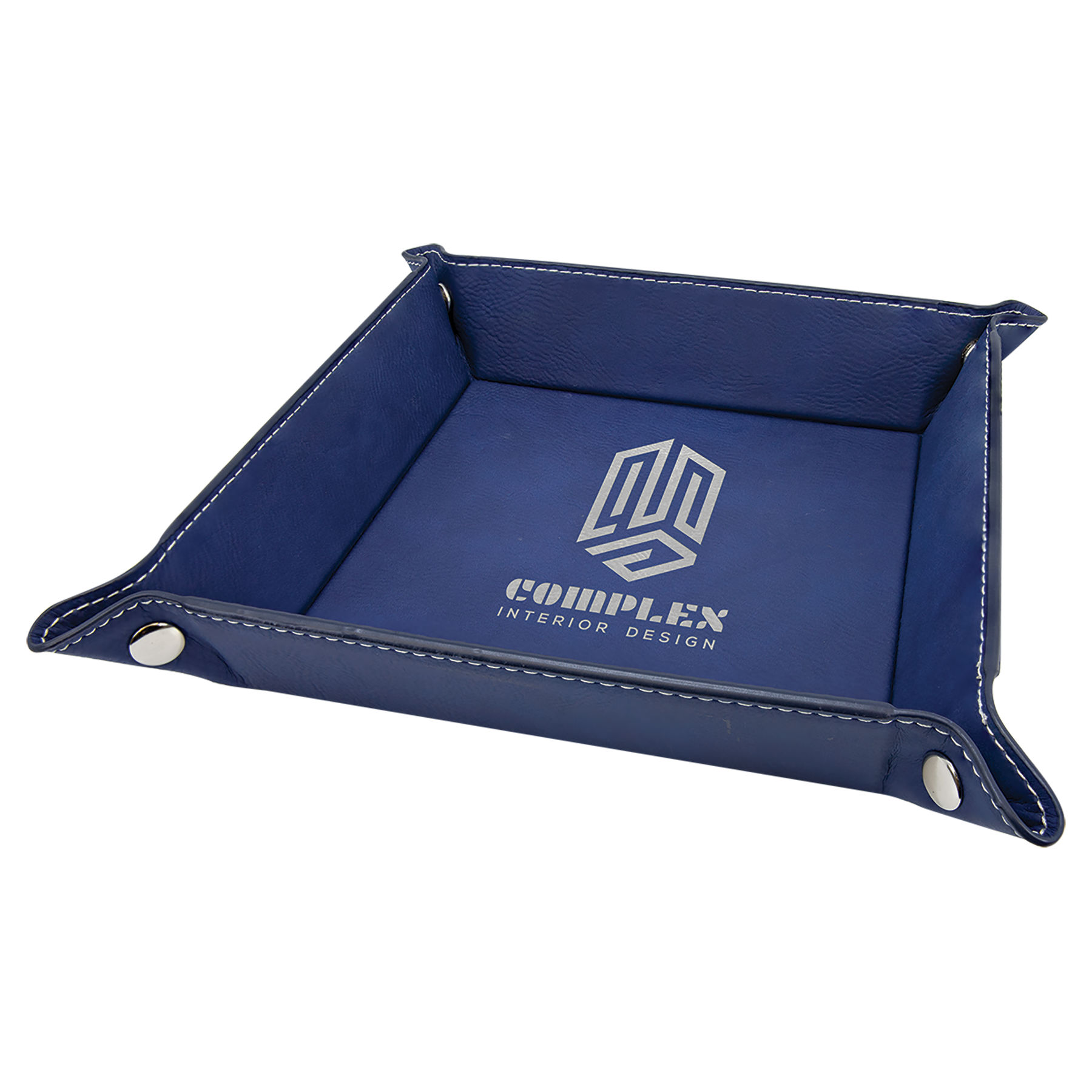 6" x 6" Blue/Silver Leatherette Snap Up Tray with Silver Snaps 2