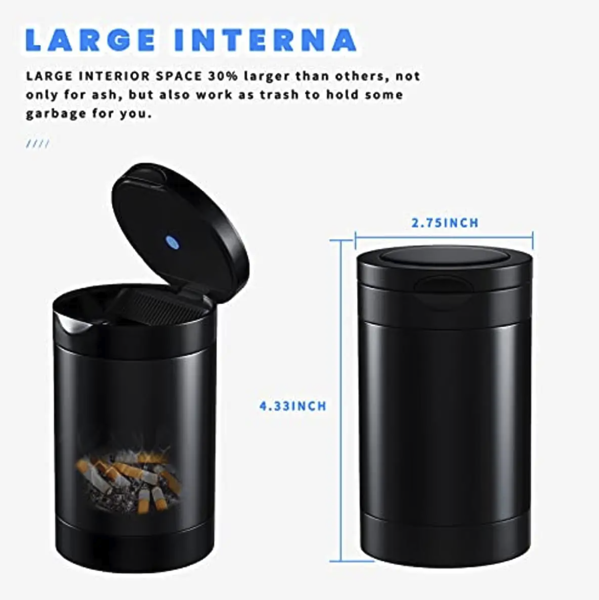 Portable Car Ashtray With Led Blue Light Lid 4