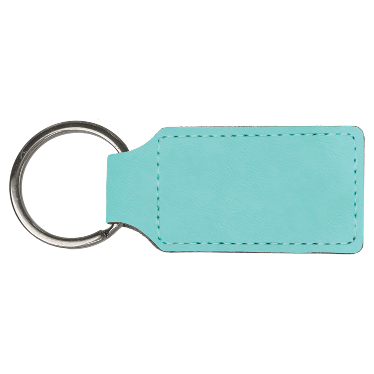 2 3/4" x 1 1/4" Teal Leatherette Rectangle Keychain 2