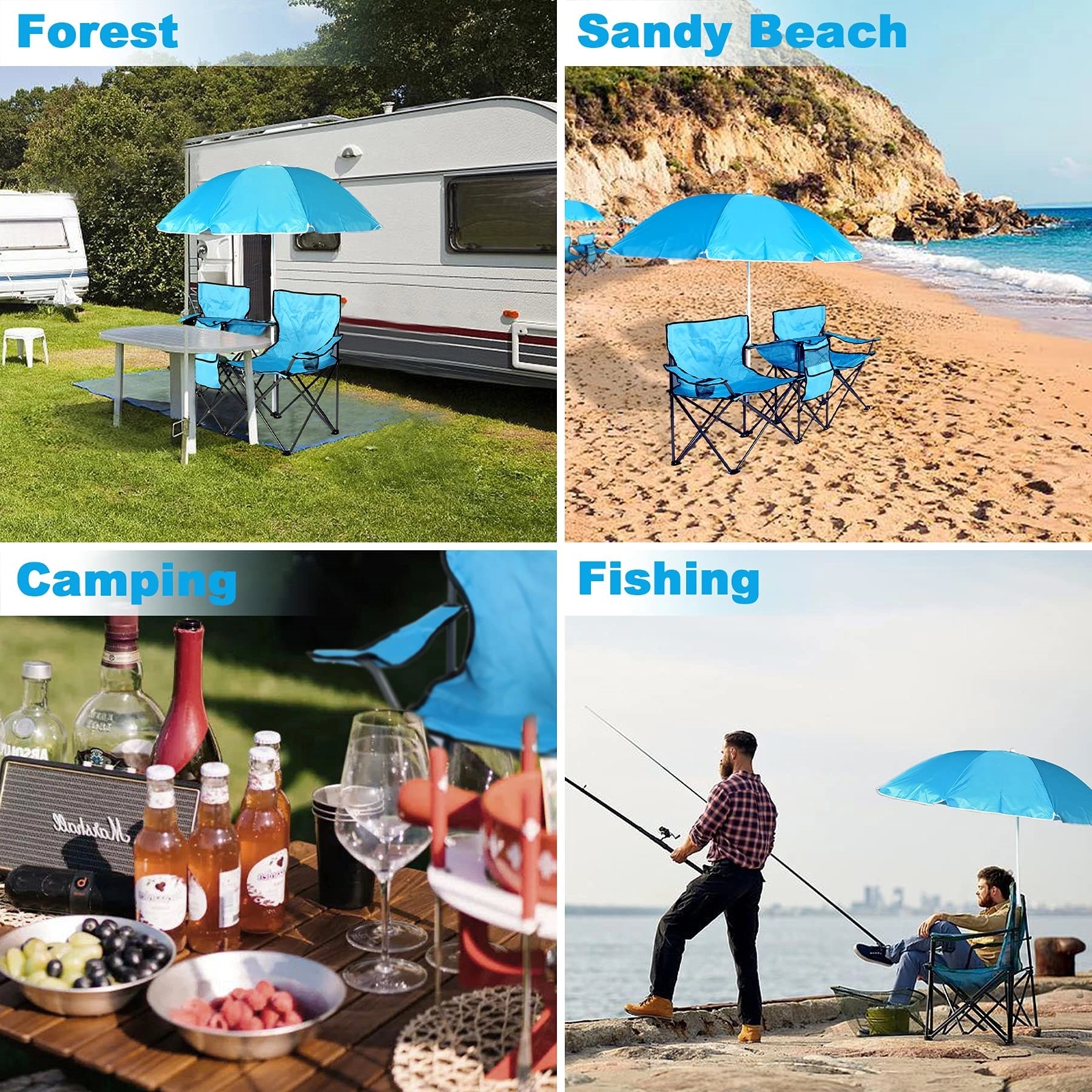 Double Portable Picnic Chair with Umbrella 4