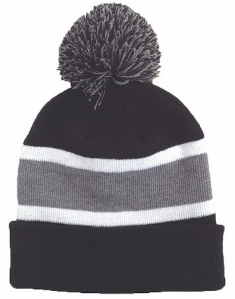 Striped Beanie w/Pom 3