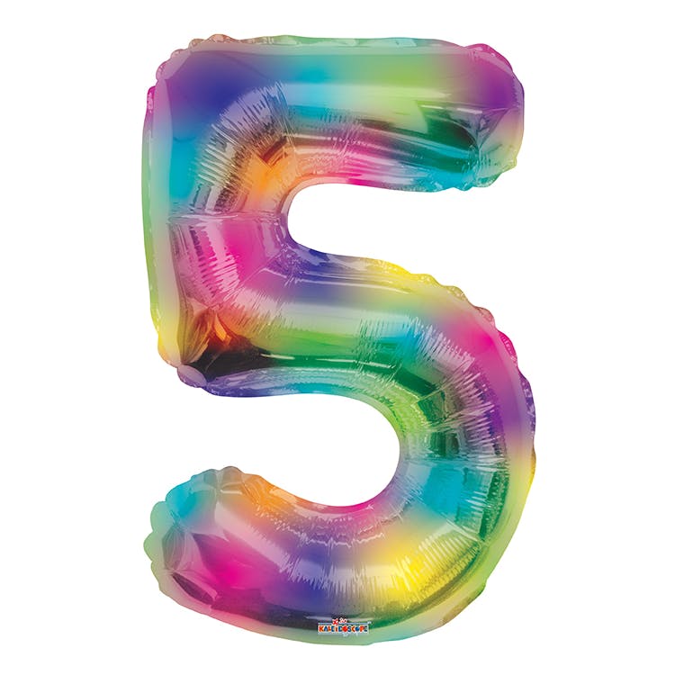 Mylar Number 5 Balloons - Rainbow 34" 1