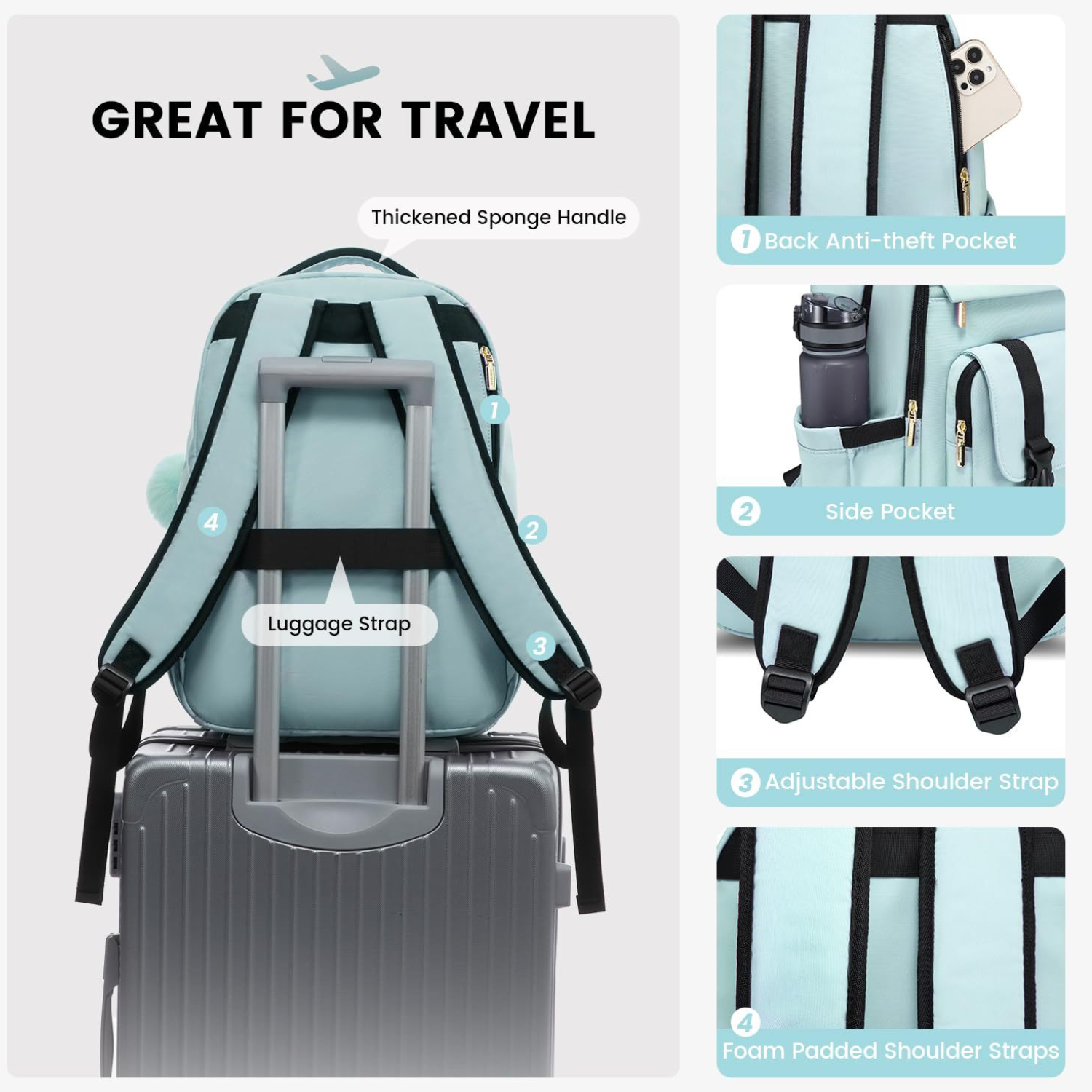 Women Nylon Waterproof Business Backpack w/ Pendant 2
