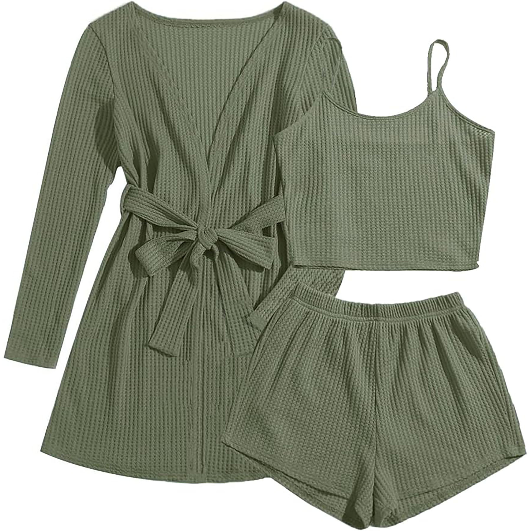  Womens 3 Piece Waffle Knit Pajama 8