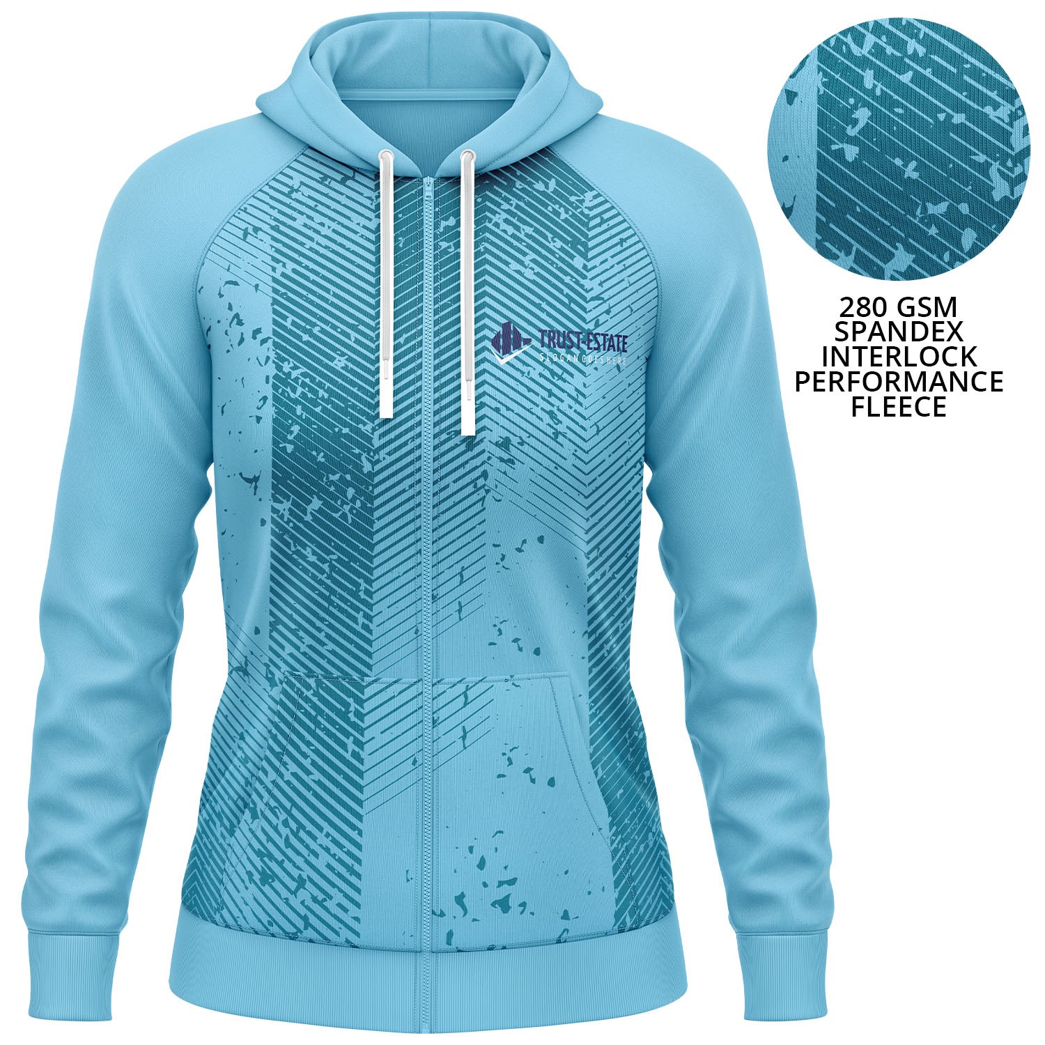 Women's 280 GSM Spandex Interlock Fleece Sublimation Zipper Hoodie with pocket 3