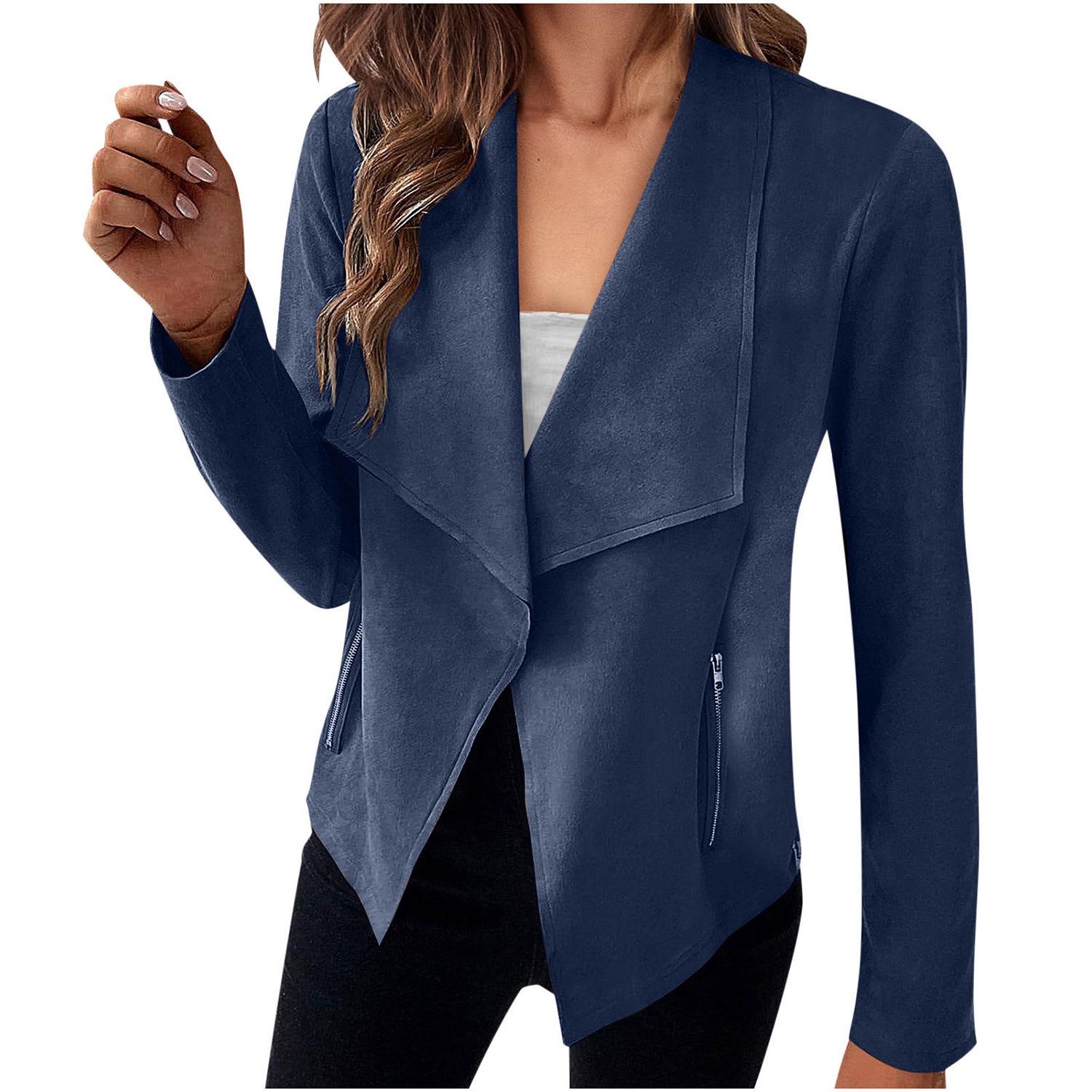Faux Suede Jackets 2023 Fall Clothes Long Sleeve Open Front 2