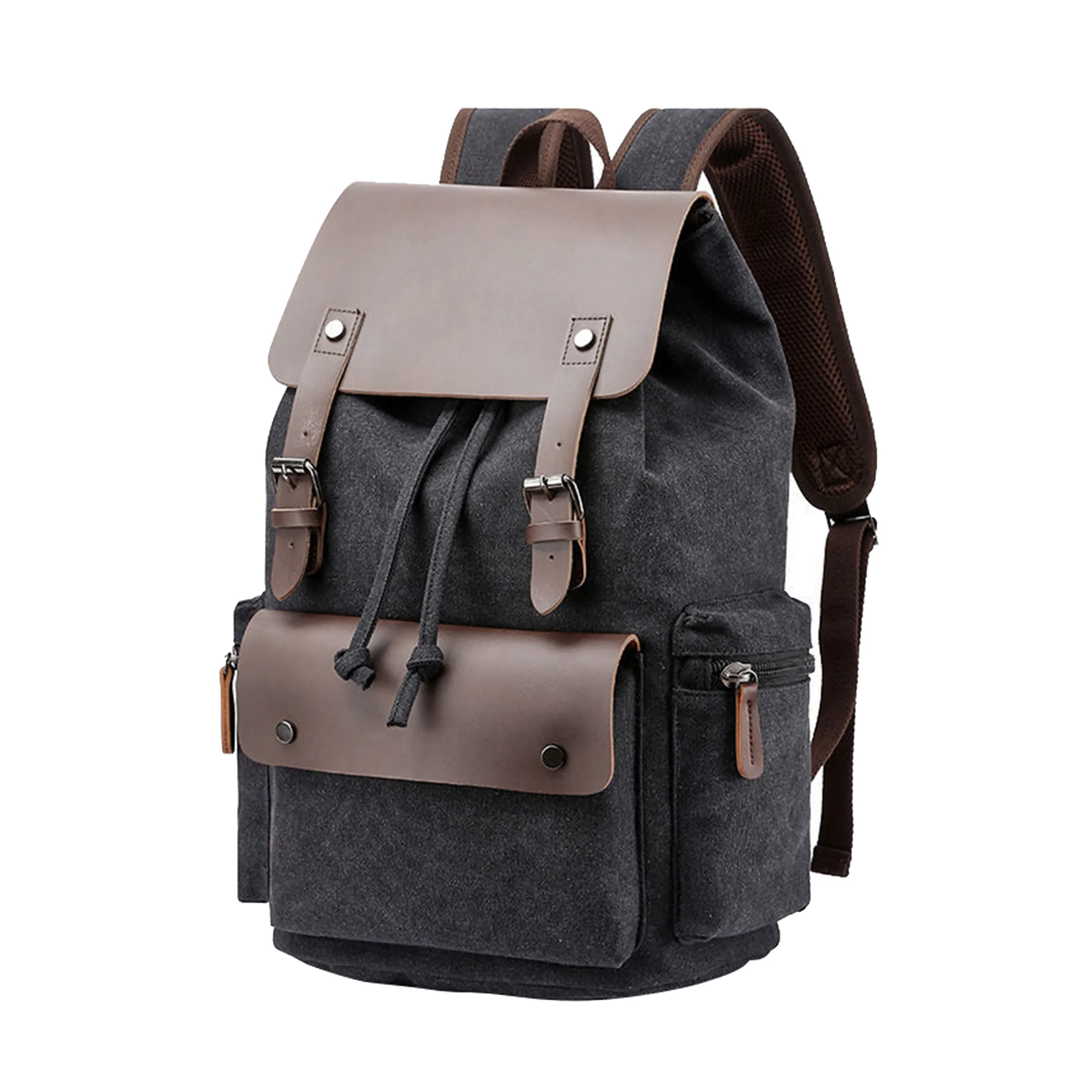 Vintage Leather Backpack Denim Canvas Laptop Rucksack 2