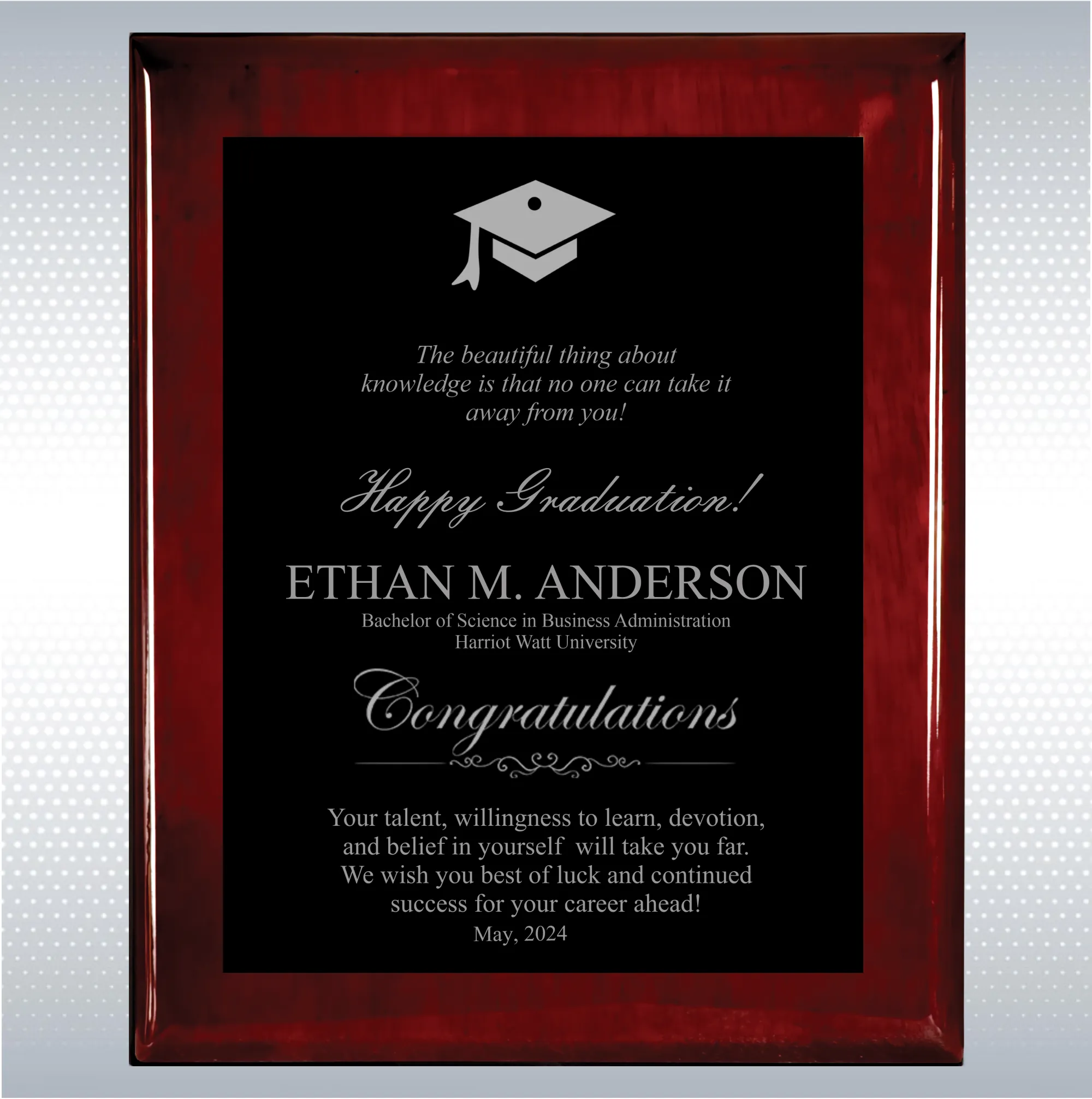 Rosewood Piano Graduation Gift Plaque 7