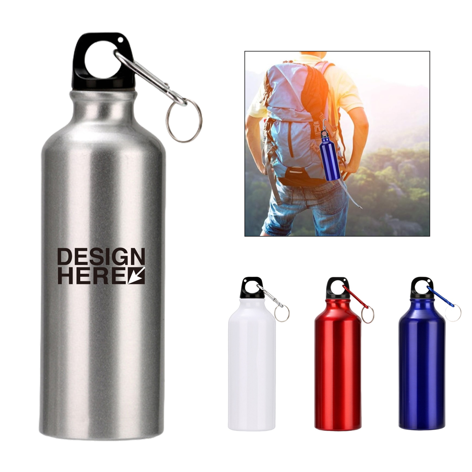 17Oz Aluminum Travel Bottle with Carabiner Leak Proof 2