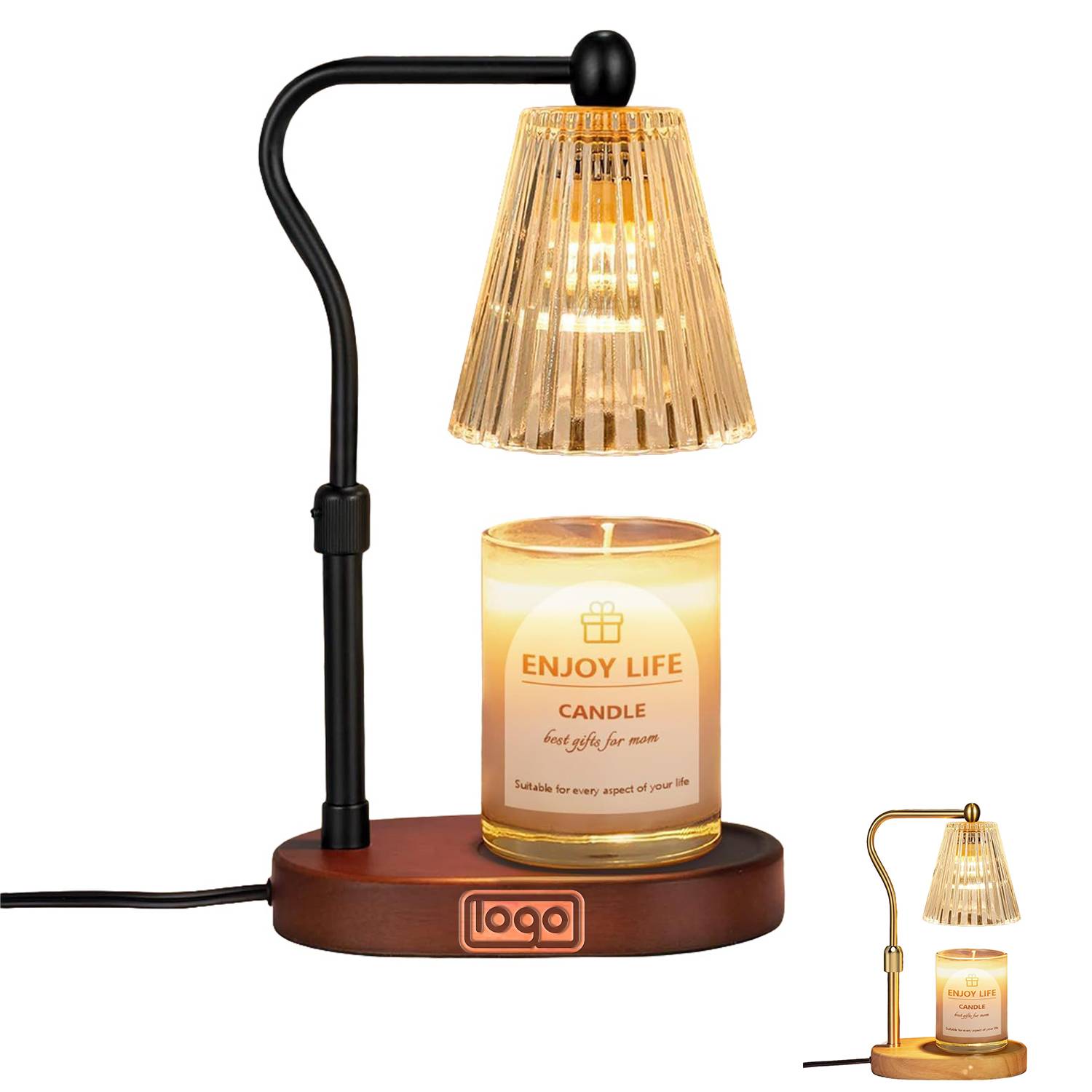 Adjustable Timer Dimmer Oak Wood Candle Warmer Lamp 2