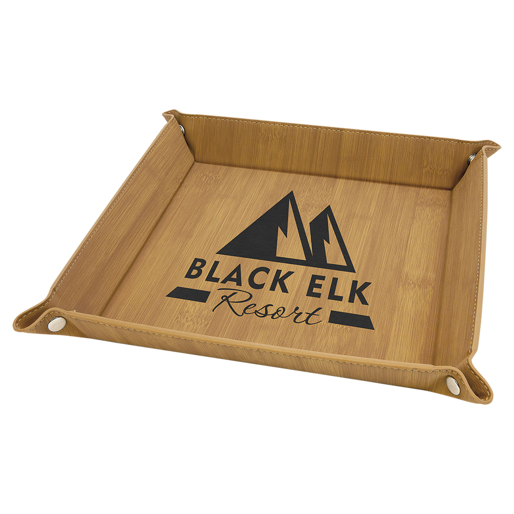 9" x 9" Bamboo Leatherette Snap Up Tray with Silver Snaps 2