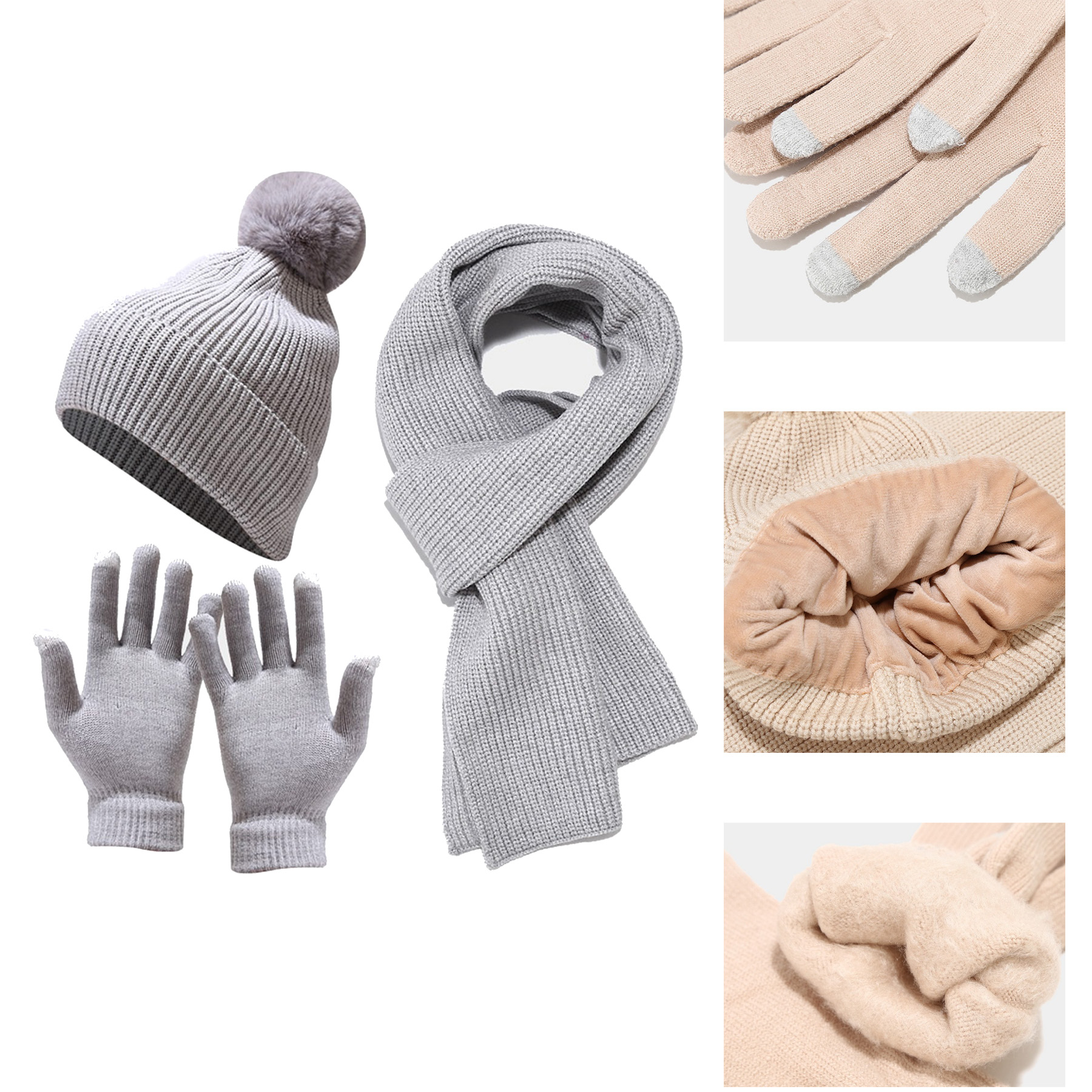 Winter Beanie Hat Scarf Gloves Set 2