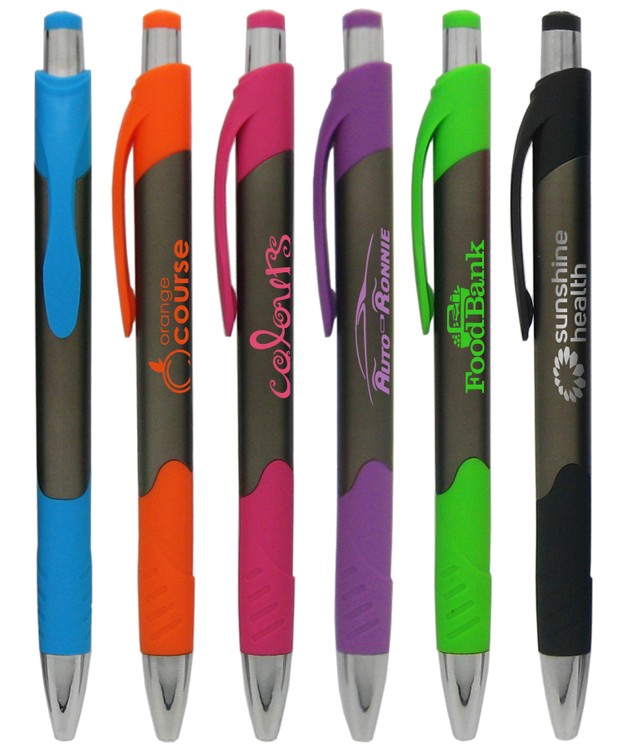 Tropical Colored "Maryland" Click Pen with Colored Rubber Grip Section 1