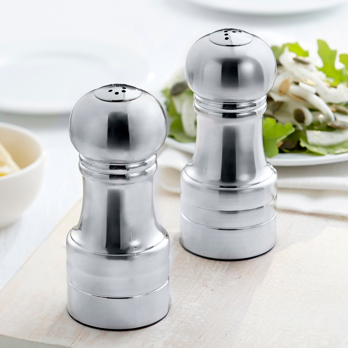4.5" Century Salt & Pepper Shakers Stainless Steel