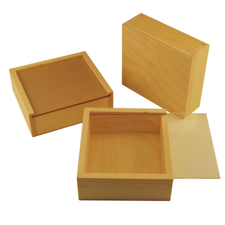 Sliding Lid Pine Box, 5.8 x 5.3 x 2.0" 5