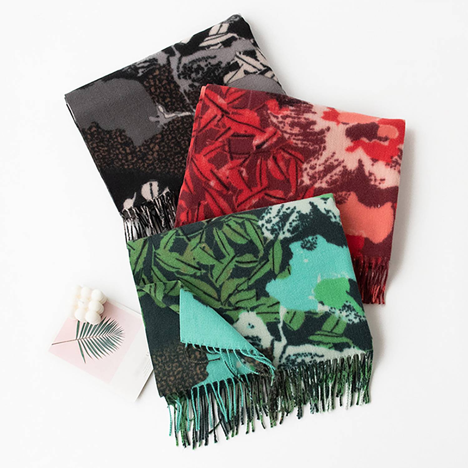 Women's Thickened Polyester Tie-Dye Scarf w/ Tassels 2