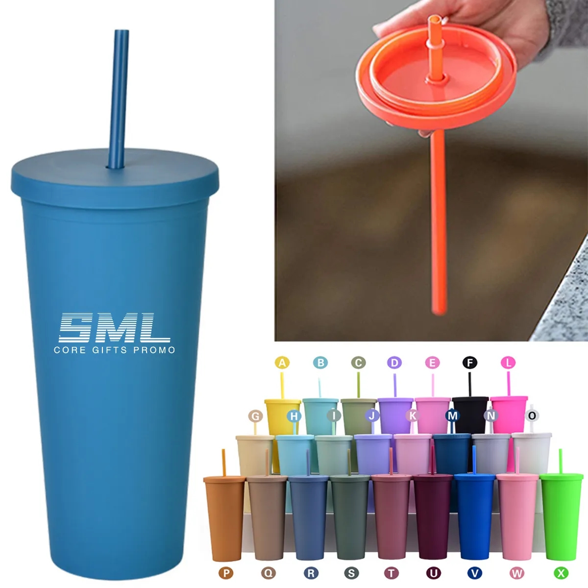 Double Wall Matte Colored Acrylic Cups with Lids and Straws 2