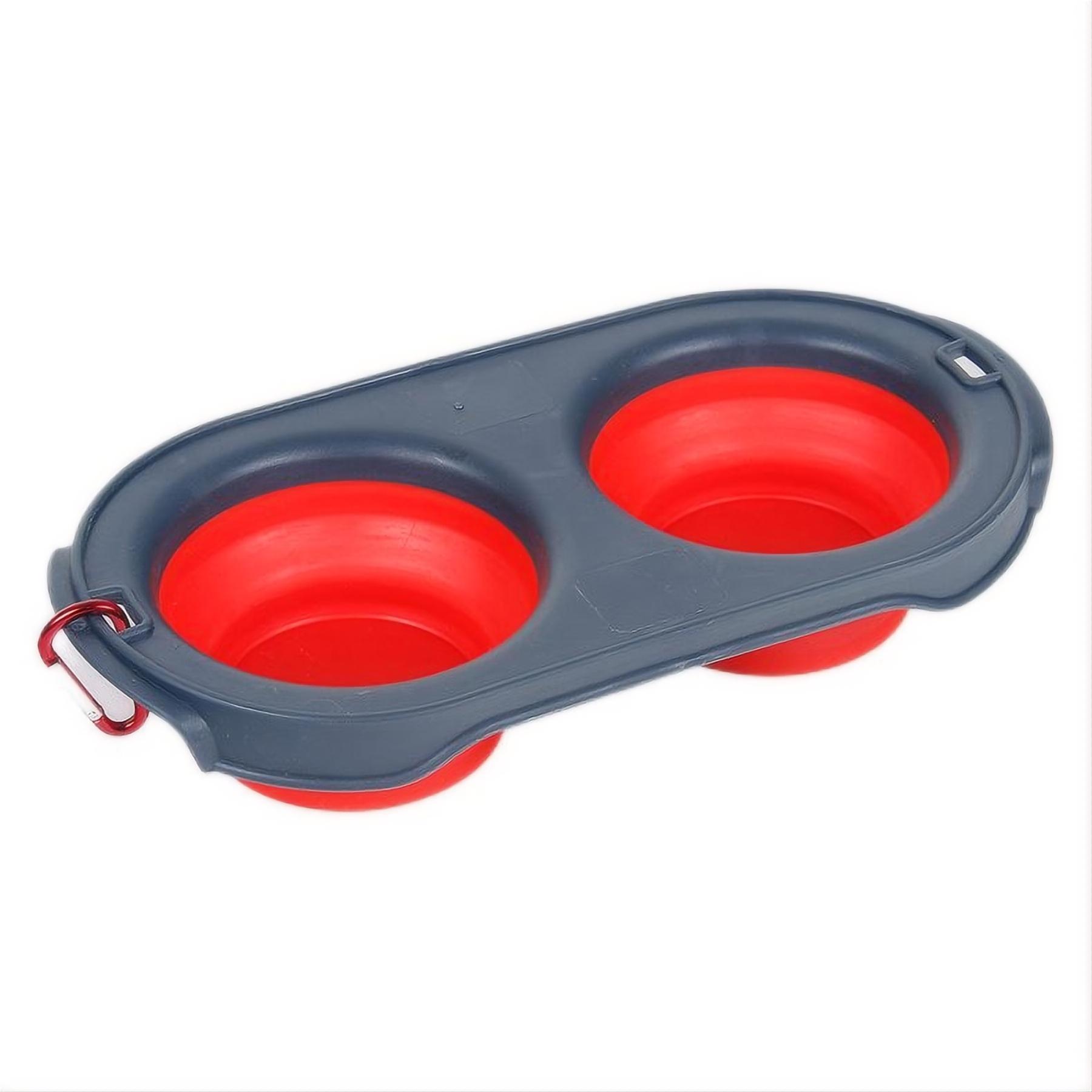 Collapsible Double Dog Bowls with Carabiner Clip 1