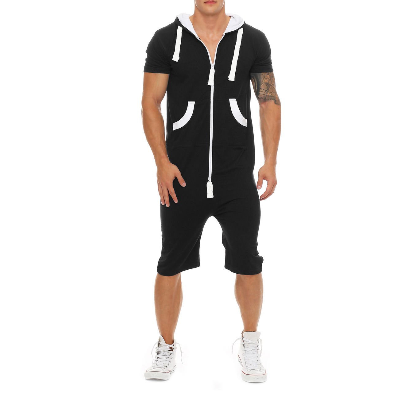 Mens Rompers Hooded Tracksuit Zipper 2