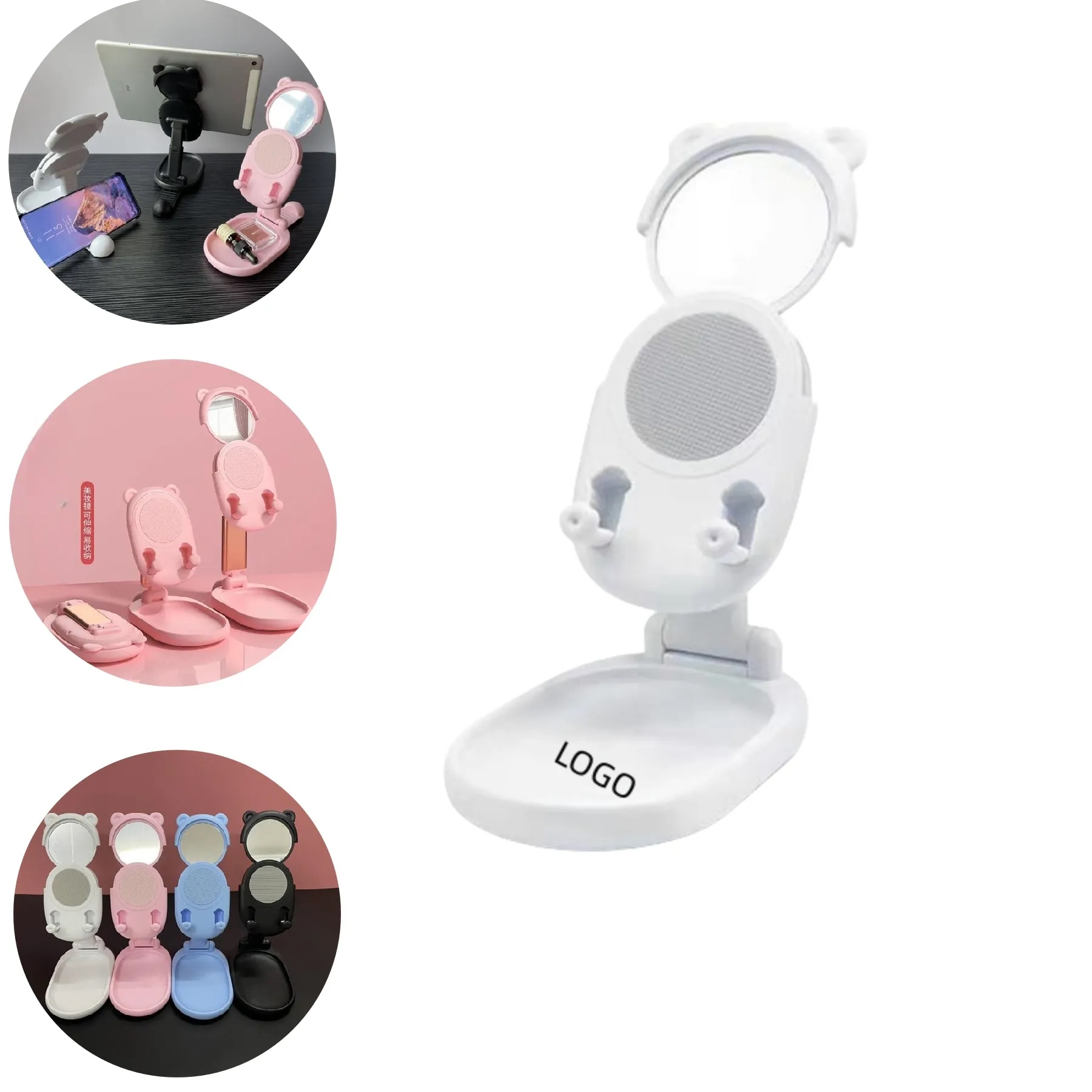 Foldable Desktop Phone Holder with Mirror 1