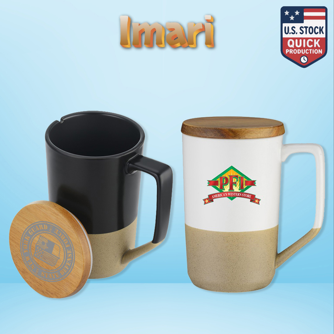 Imari Modern Two-Tone 15oz Mug with Curved Handle and Wood Lid 8