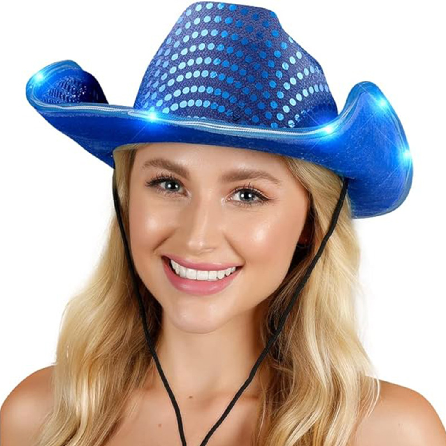 LED Cowboy Sequin Party Flashing Light Up Cap 6