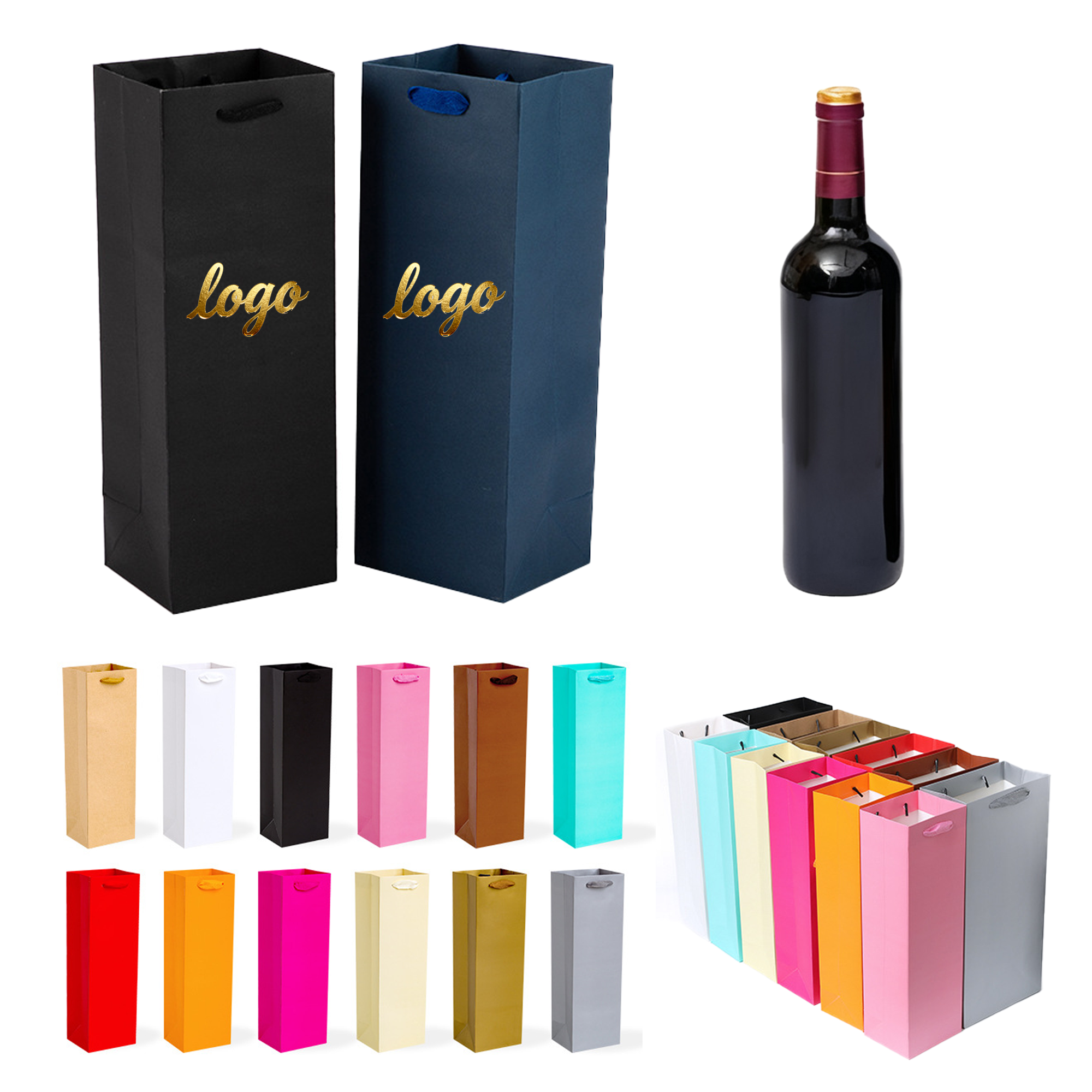 MOQ50 Colorful Wine Paper Tote Bag 4