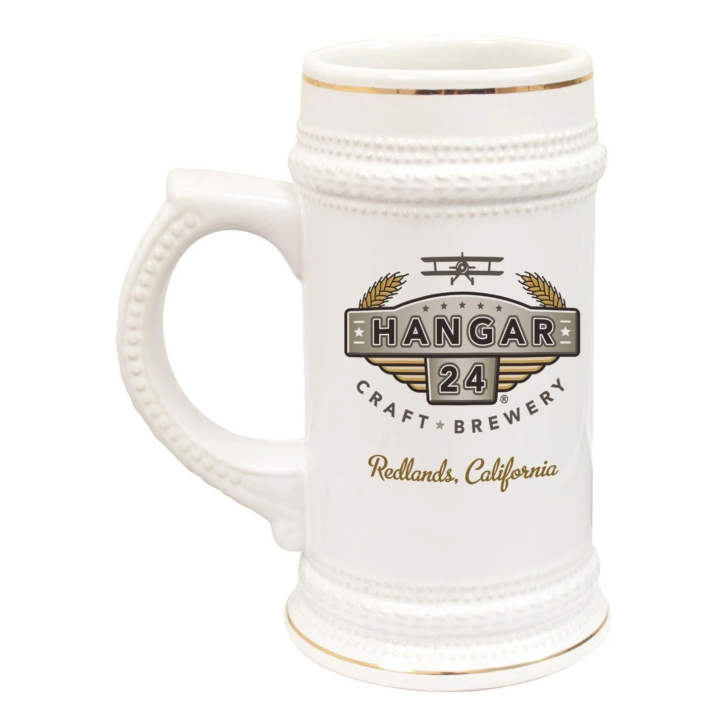 20 Oz Full Color Ceramic Stein (White w/Gold Accent) 2