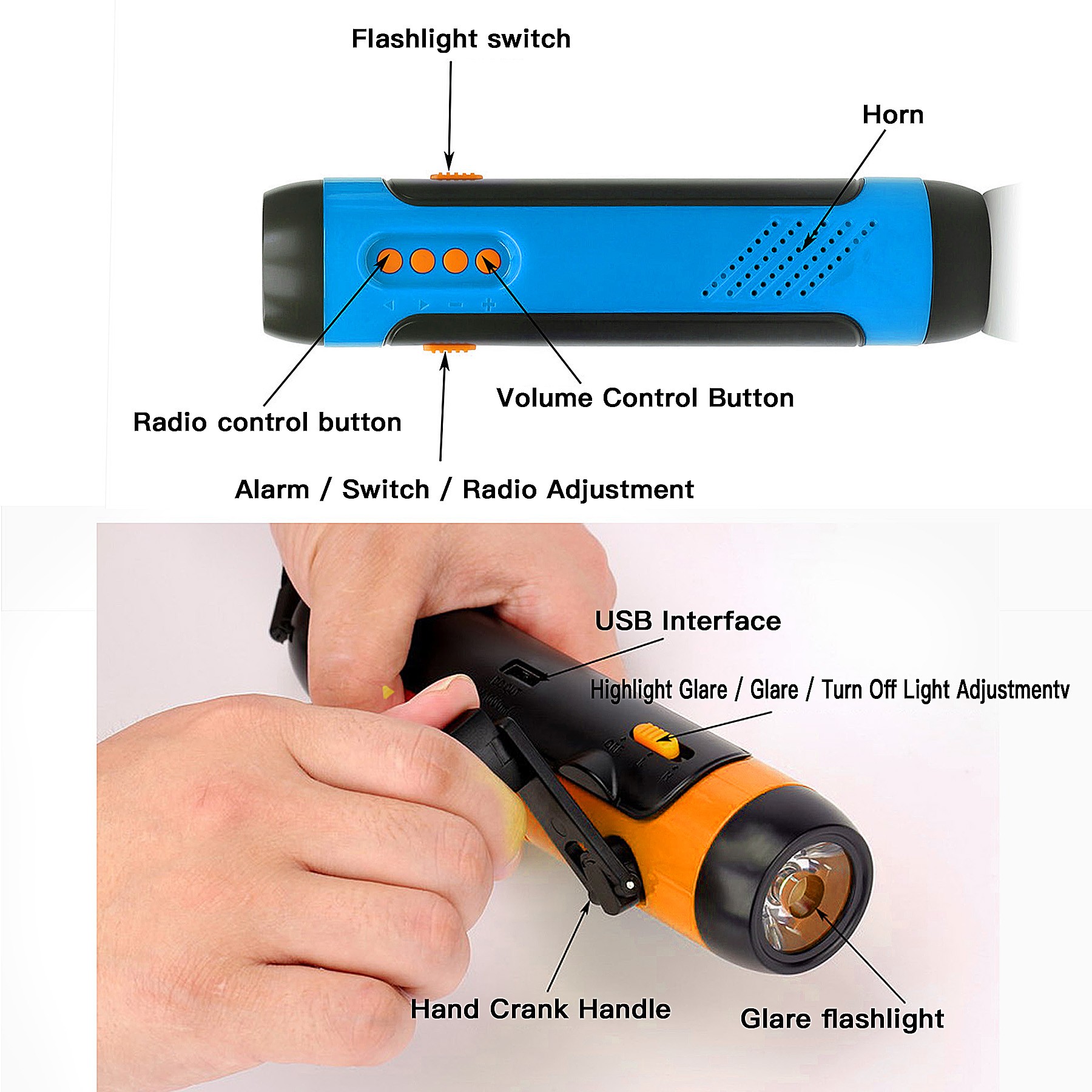 Outdoor Emergency Dynamo Flashlight With Radio 2