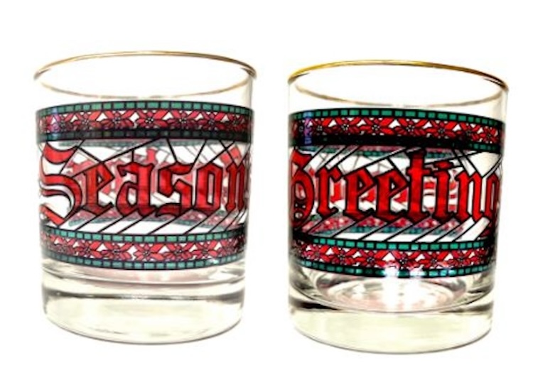 Season's Greetings Holiday Glasses w/ Stained Glass 3