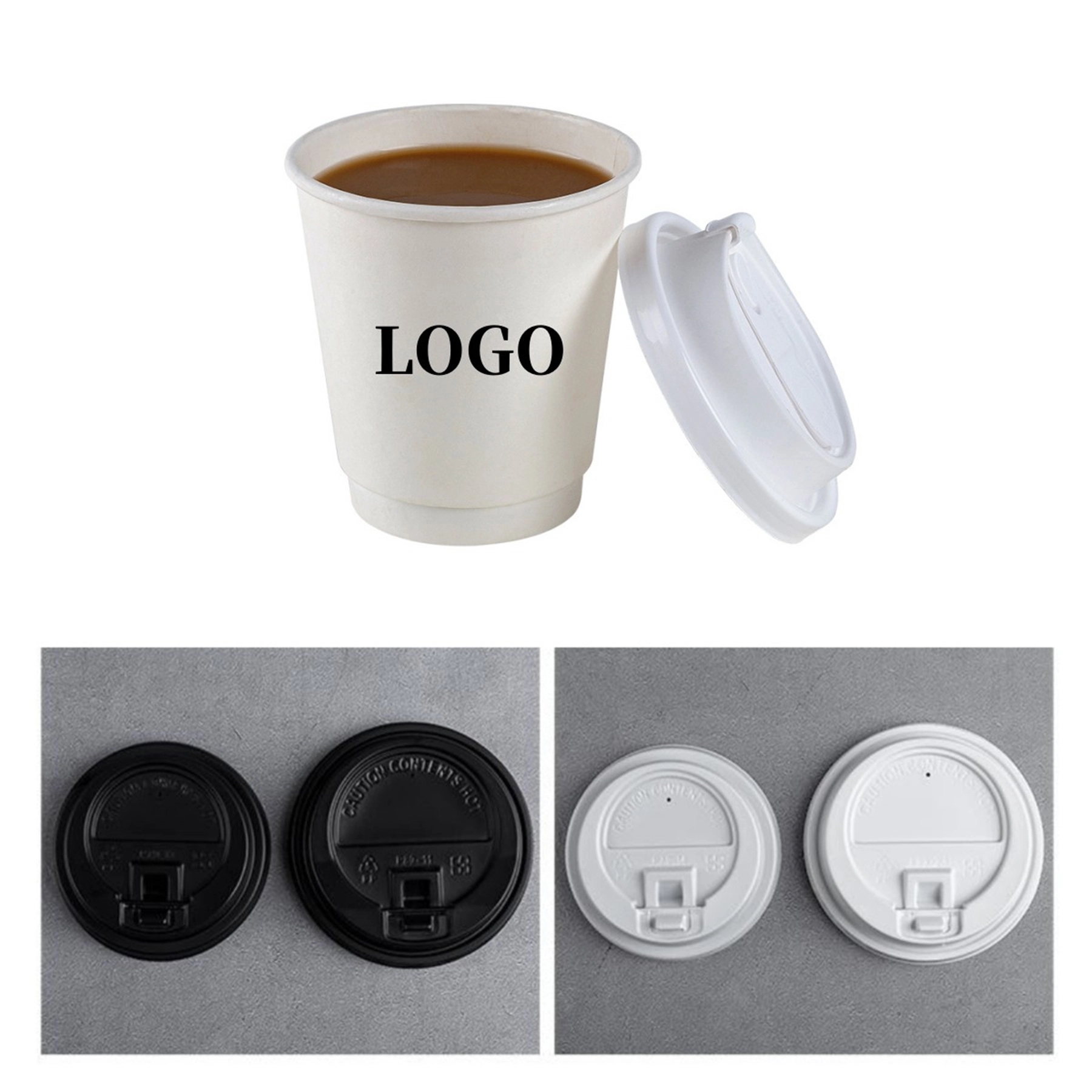 8 Oz. Double Wall Disposable Coffee Paper Cups with Lid