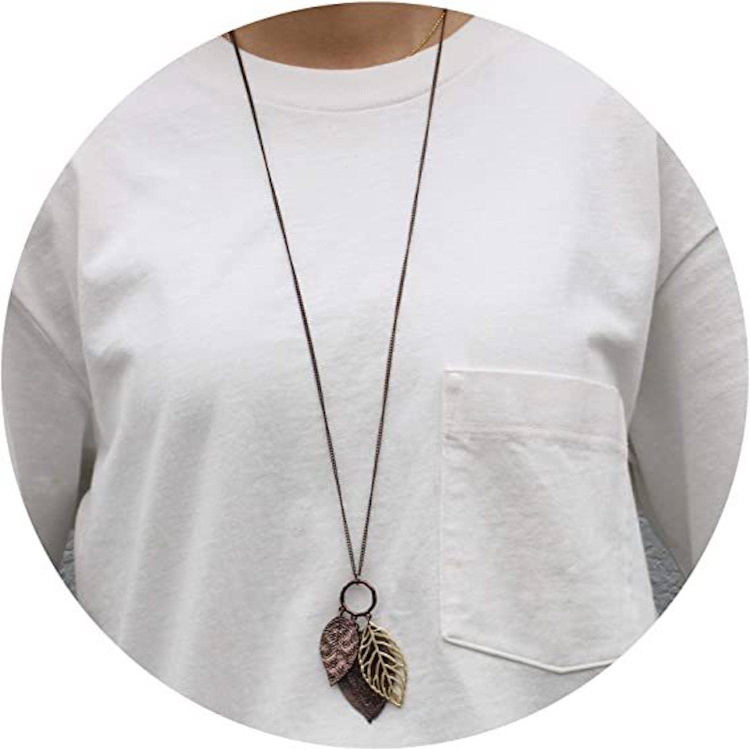 Gold&Silver Double Color Autumn Leaf Pendant Necklace 5