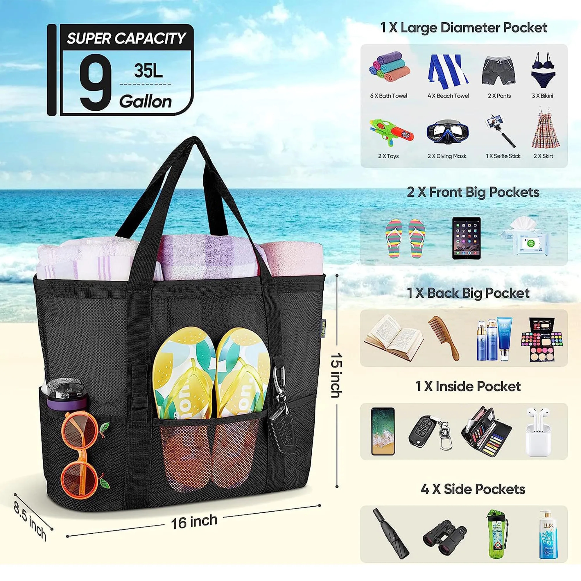 Beach Mesh Bag, custom tote bag with logo imprint 2